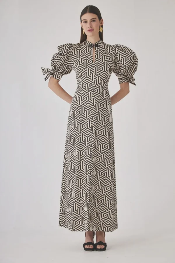 Online Vestido Hervas Beige Negro | Vestidos midi